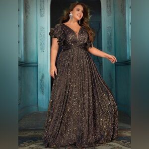 Plus Metallic Brown Formal Dress